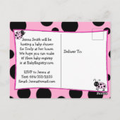 キュートピンクレディバグベビーシャワー招待状 ポストカード (裏面)