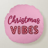 キュートピンクレトロクリスマスビベス ラウンドクッション (正面)
