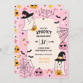 キュートピンクレトロハローウィンパーティ 招待状 (正面/裏面)