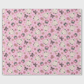 キュートピンクレトロフローラコケット幽霊カボチャ ラッピングペーパー (フラット)