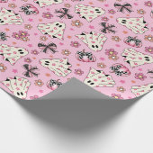キュートピンクレトロフローラコケット幽霊カボチャ ラッピングペーパー (角)