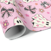 キュートピンクレトロフローラコケット幽霊カボチャ ラッピングペーパー (ロールコーナー)