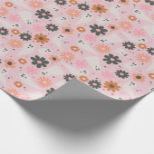 キュートピンクレトロフローラ幽霊ハロウィーン ラッピングペーパー (角)