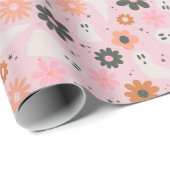キュートピンクレトロフローラ幽霊ハロウィーン ラッピングペーパー (ロールコーナー)