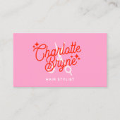 キュートピンクレトロ美容師はさみ 名刺 (正面)