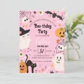 キュートピンクレトロ誕生日ハローウィンパーティ 招待状 (スタンド正面)