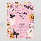 キュートピンクレトロ誕生日ハローウィンパーティ 招待状 (正面/裏面)