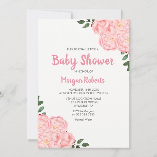 キュートピンクローズベビーシャワー招待状 招待状 (正面)