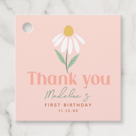 キュートピンクワイルドフラワーデイジーガールズ誕生日 フェイバータグ (正面)
