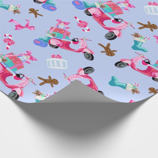 キュートピンクヴィンテージクリスマススクーターラッピング紙 ラッピングペーパー (角)