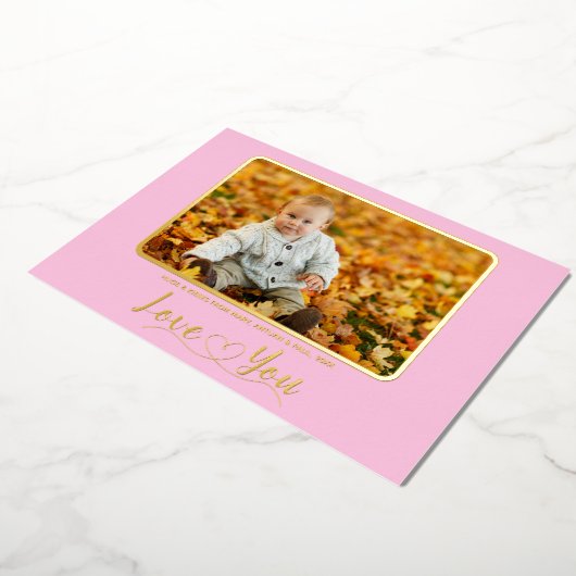 キュートピンク写真テンプレートフォイルホリデーカード 箔シーズンカード (回転した状態)