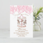 キュートピンク回転木馬ユニコーン第1子供の誕生日パーティー 招待状 (スタンド正面)