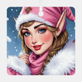 キュートピンク小妖精や小人フェスティバルクリスマス メタルオーナメント (正面)