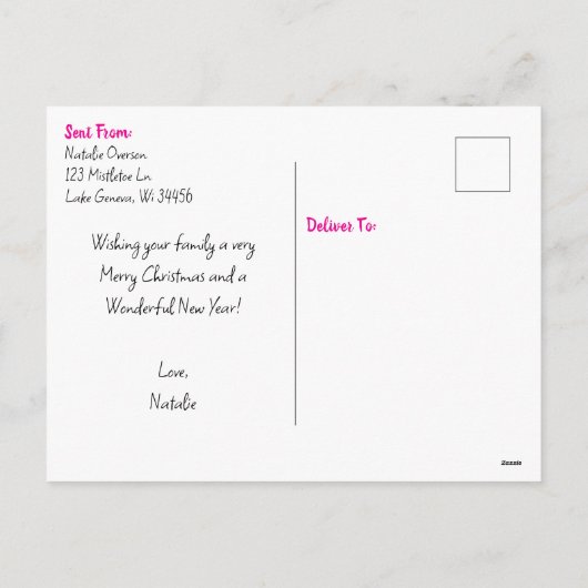 キュートピンク小妖精や小人 | メリークリスマスパーソナライズされた シーズンポストカード (裏面)