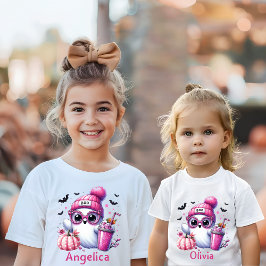 キュートピンク幽霊名前をカスタムするハロウィーン Tシャツ