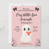 キュートピンク幽霊誕生日不気味ブハロウィーン 招待状 (正面)