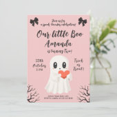 キュートピンク幽霊誕生日不気味ブハロウィーン 招待状 (スタンド正面)