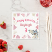 キュートピンク恐竜ドラゴン誕生日 スタンダードカクテルナプキン (インサイチュ)