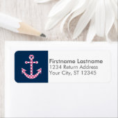 キュートピンク水玉模様いかりネイビー – 差出人住所 ラベル (インサイチュ)