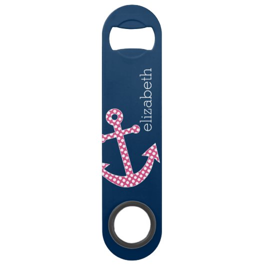 キュートピンク水玉模様いかりwithネイビー名前をカスタムする スピード栓抜き (正面)