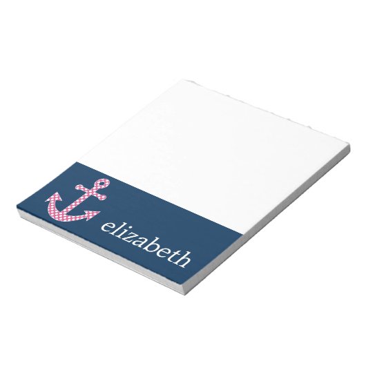 キュートピンク水玉模様いかりwithネイビー名前をカスタムする ノートパッド (回転)