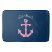 キュートピンク水玉模様いかりwithネイビー名前をカスタムする バスマット (正面)