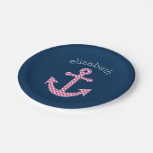 キュートピンク水玉模様いかりwithネイビー名前をカスタムする ペーパープレート (アングル)