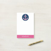 キュートピンク水玉模様いかりwithネイビー名前をカスタムする ポストイット (デスク上)