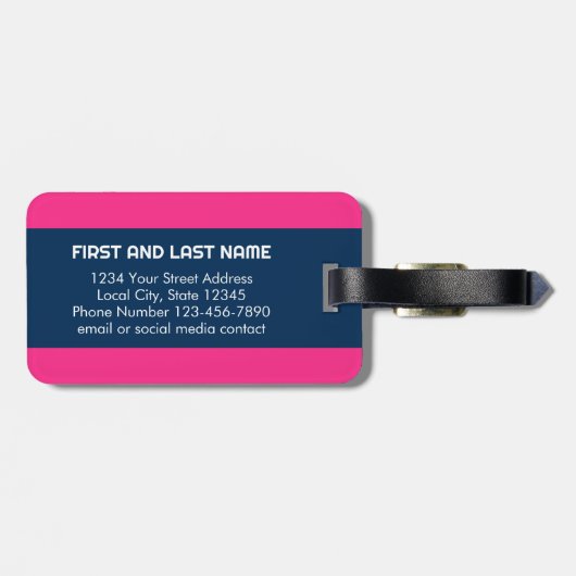 キュートピンク水玉模様いかりwithネイビー名前をカスタムする ラゲッジタグ (裏面横)