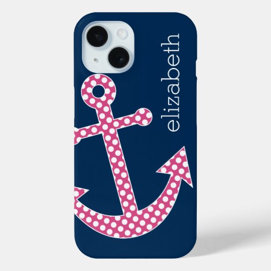 キュートピンク水玉模様いかりwithネイビー名前をカスタムする Case-Mate iPhoneケース (裏面)