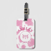 キュートピンク牛プリントウエスタンロデオカスタム ラゲッジタグ (正面縦)