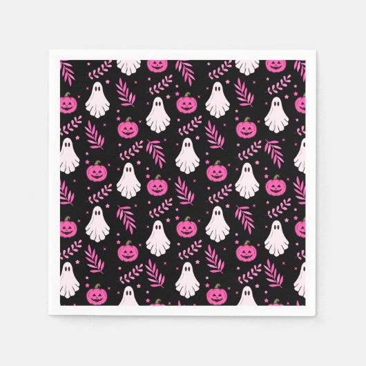 キュートピンク白黒ハローウィンパーティ スタンダードカクテルナプキン (正面)