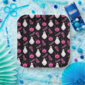 キュートピンク白黒ハローウィンパーティ ペーパープレート (パーティー)