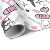 キュートピンク聴診器ナース |医師のEKGパターン ラッピングペーパー (ロールコーナー)