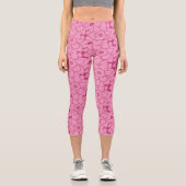 キュートピンク花柄トレンディーフィットネス運動競技 カプリレギンス (正面)