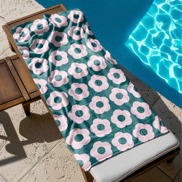 キュートピンク花柄レトロ バスタオル