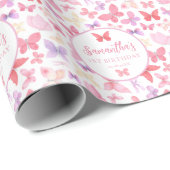 キュートピンク蝶誕生日 ラッピングペーパー (ロールコーナー)