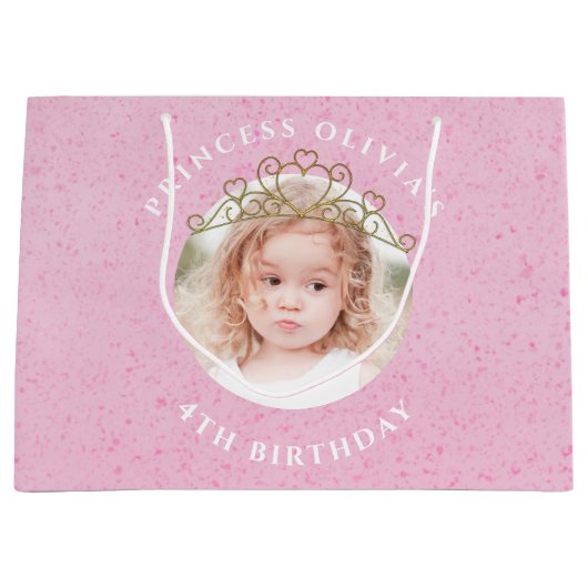 キュートピンク誕生日ガールプリンセスティアラシンプル ラージペーパーバッグ (正面)