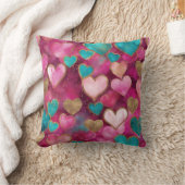 キュートピンク金ゴールドティール（緑がかった色）グリッターバレンタインラブハート クッション (ブランケット)