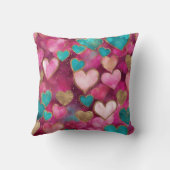 キュートピンク金ゴールドティール（緑がかった色）グリッターバレンタインラブハート クッション (裏面)