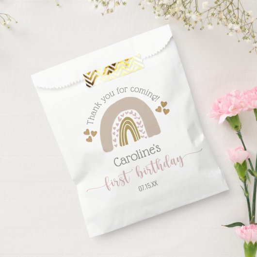 キュートピンク金ゴールドファースト誕生日ボホレインボー フェイバーバッグ (封をした状態)