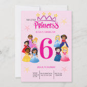 キュートピンク金ゴールドプリンセス誕生日 招待状 (正面)