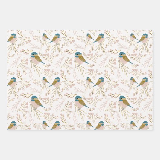 キュートピンク金ゴールド《鳥》アメリカゴガラハートフローラプリント ラッピングペーパーシート (正面)