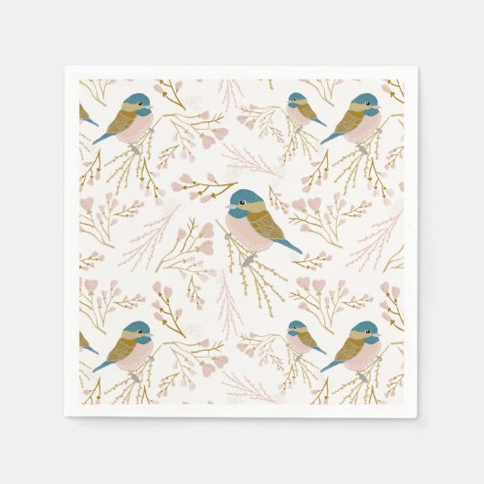 キュートピンク金ゴールド《鳥》アメリカゴガラハートフローラ スタンダードカクテルナプキン (正面)