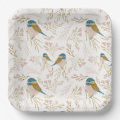 キュートピンク金ゴールド《鳥》アメリカゴガラバードフローラハートイベント ペーパープレート (正面)