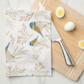 キュートピンク金ゴールド《鳥》アメリカゴガラフローラハート キッチンタオル (四つ折り)