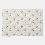 キュートピンク金ゴールド《鳥》アメリカゴガラフローラハート キッチンタオル (横)