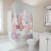 キュートピンク雪だるまウィンターワンダーランド シャワーカーテン (インサイチュ)