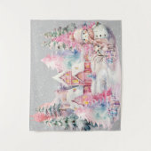 キュートピンク雪だるまウィンターワンダーランド タペストリー (正面)