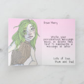 キュートピンク10代のガールイラストレーション誕生日 カード (内部)